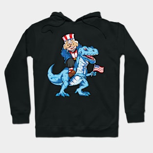 Uncle Sam Griddy Dance Riding Dinosaur T Rex Hoodie